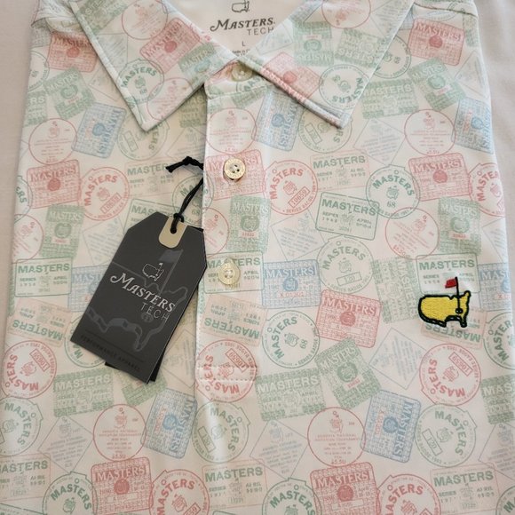 NWT Masters Augusta National White Badge Print Performance Tech PGA Golf Polo - Picture 2 of 6